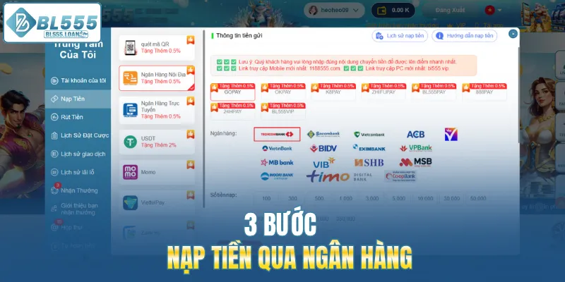 3 bước nạp tiền
