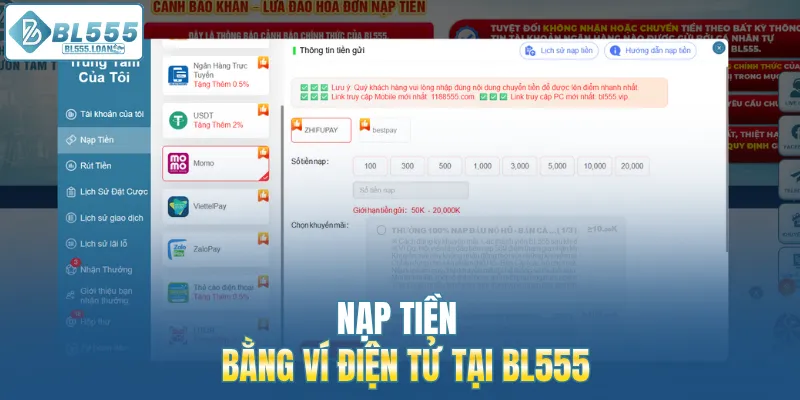 nạp tiền bằng ví điện tử